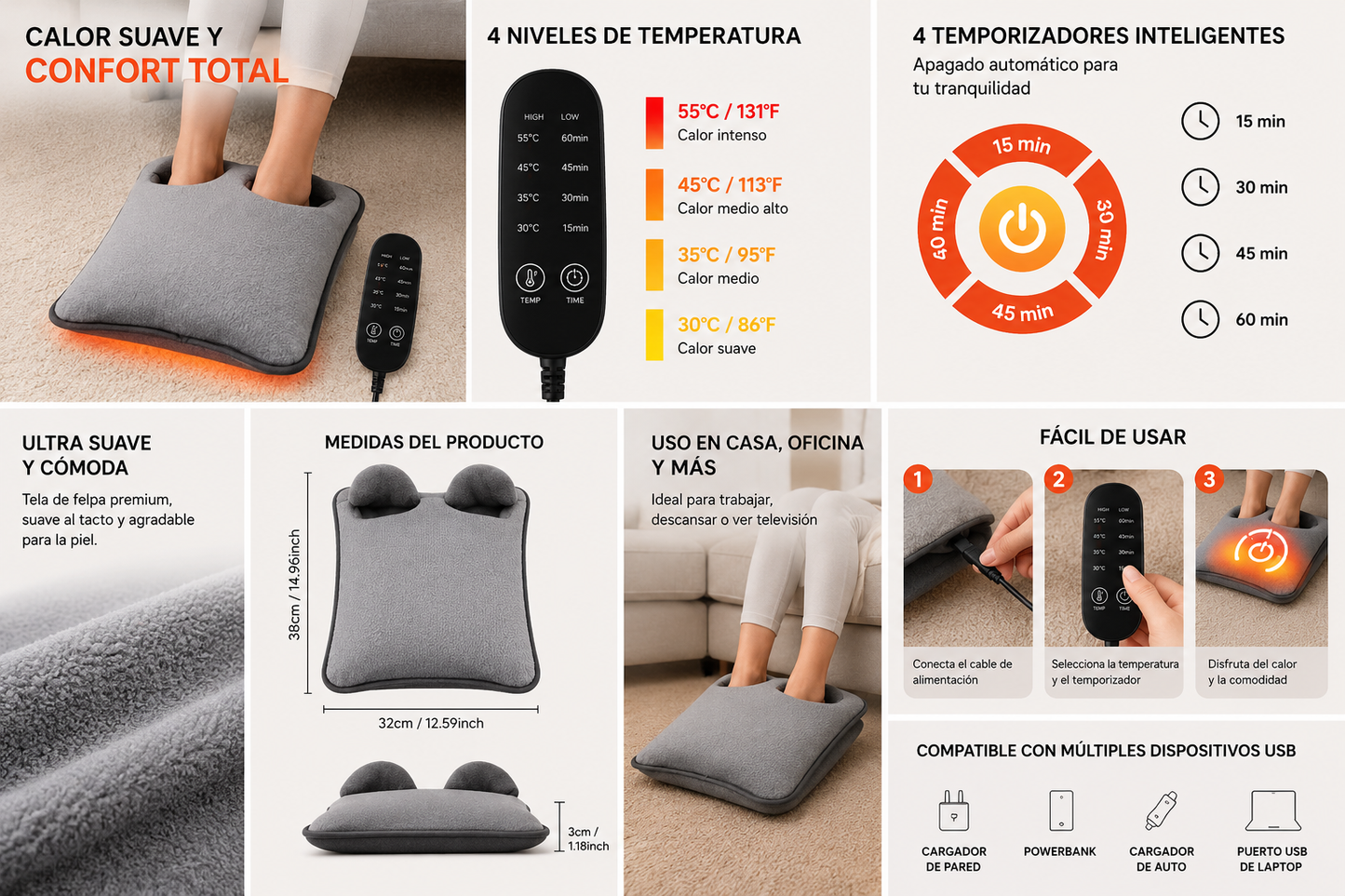 Calentador Eléctrico Premium para Pies